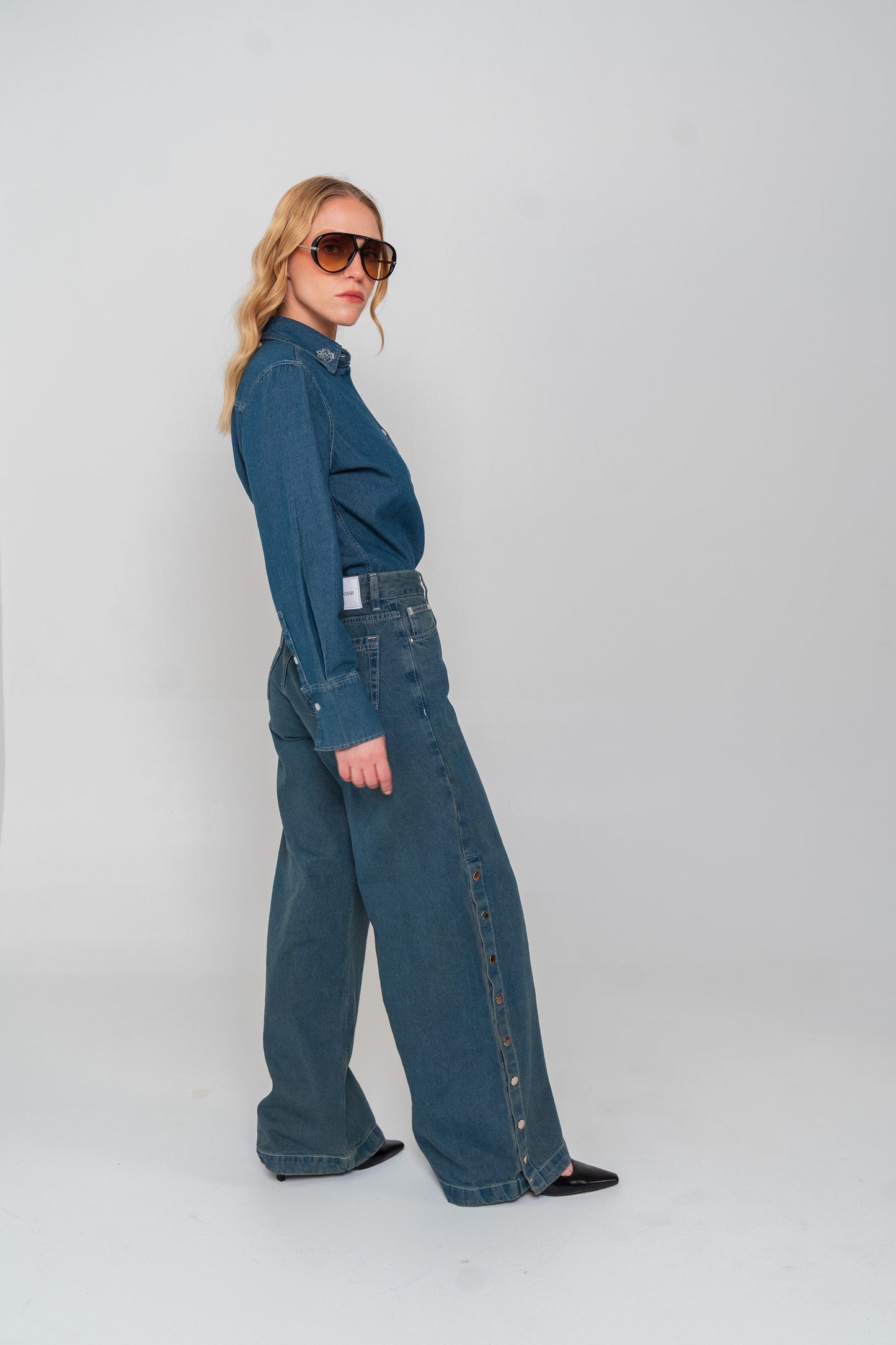 Blue Side Buttons Jeans