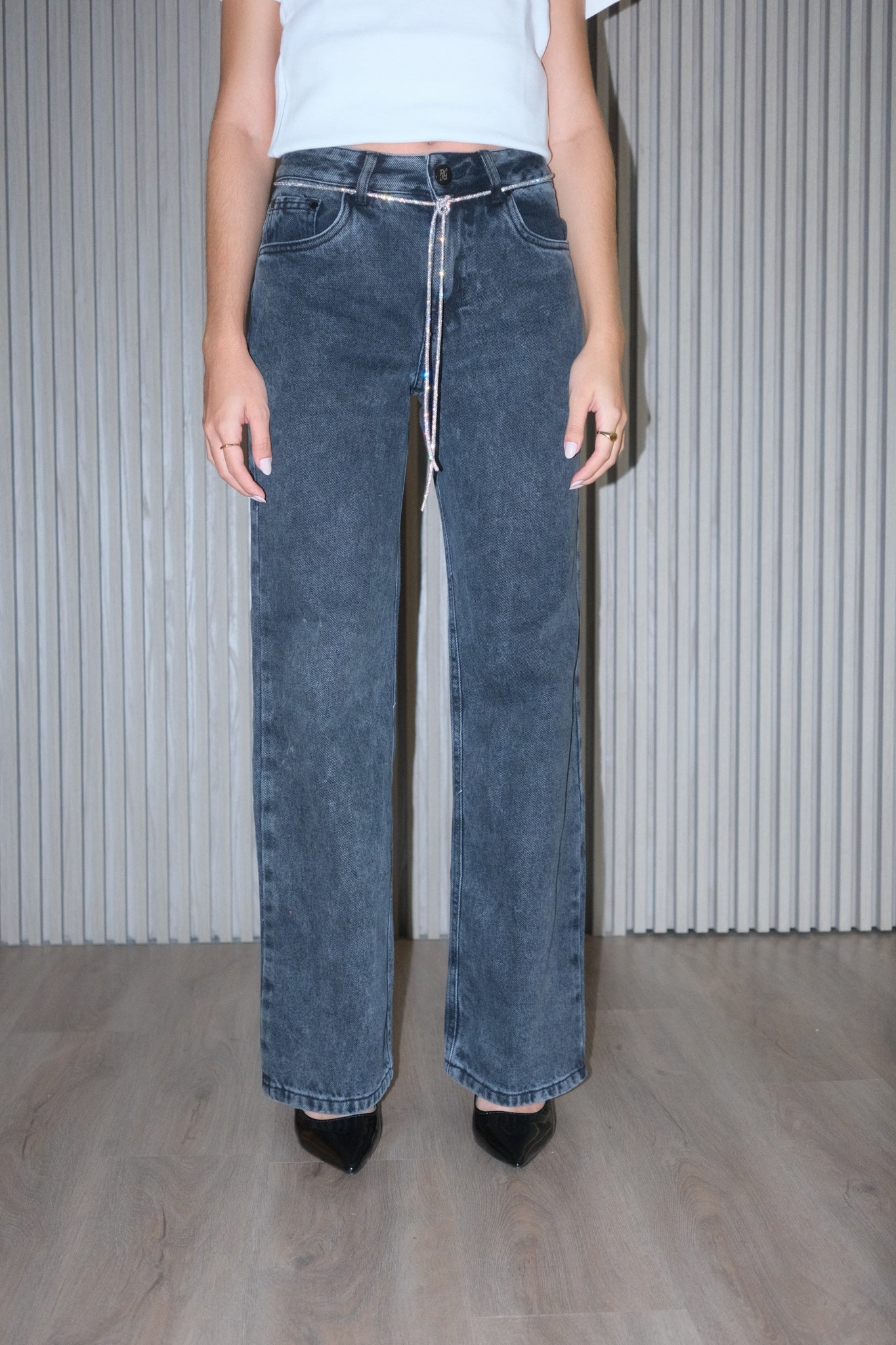 Gray Jeans Sparkling Belt