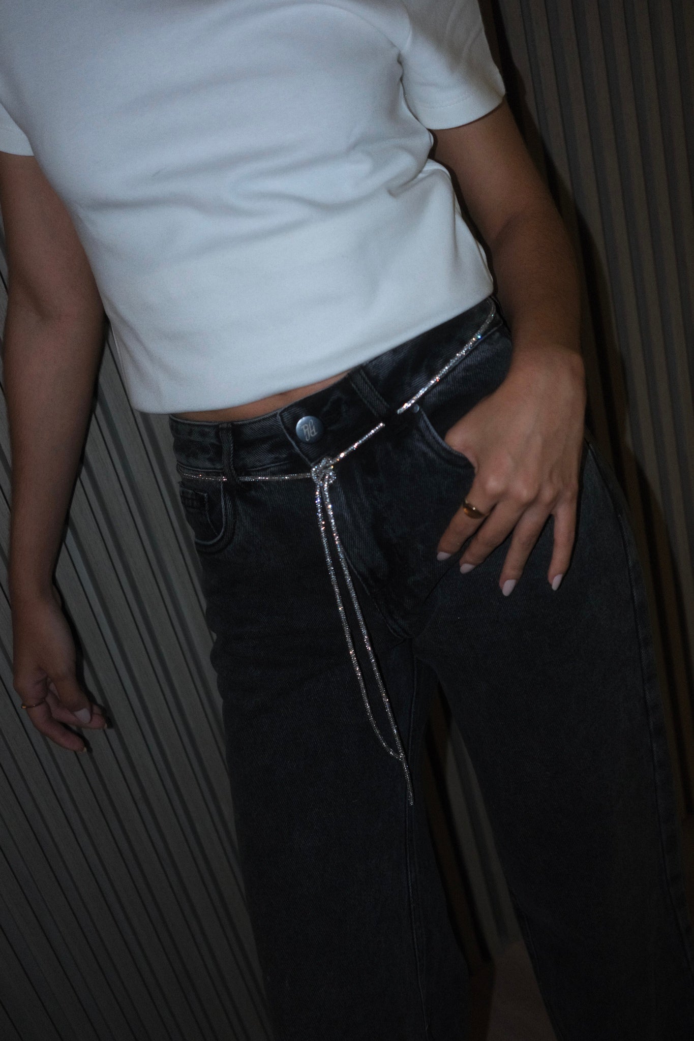 Gray Jeans Sparkling Belt