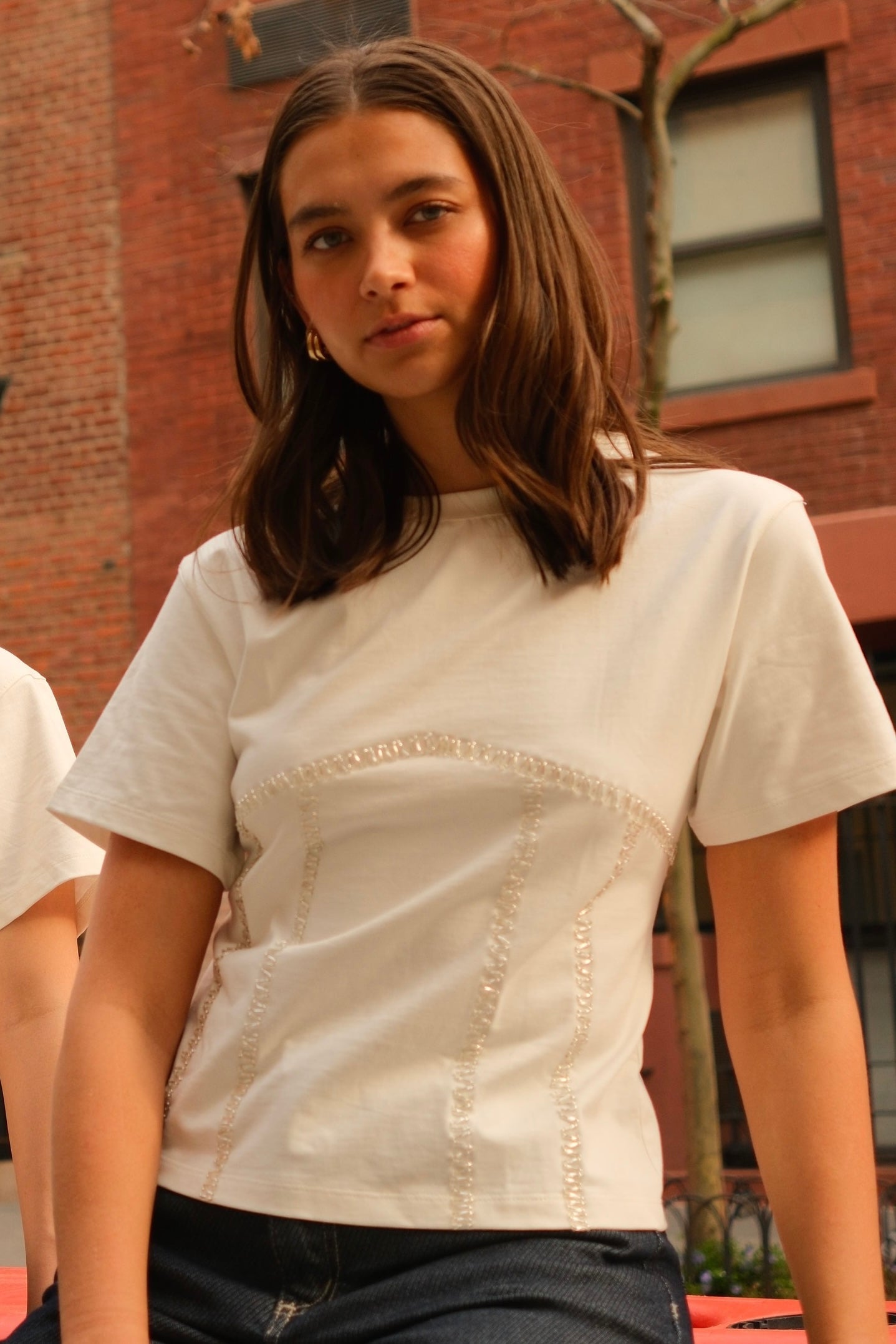 Embroidered Backless Tee (White)