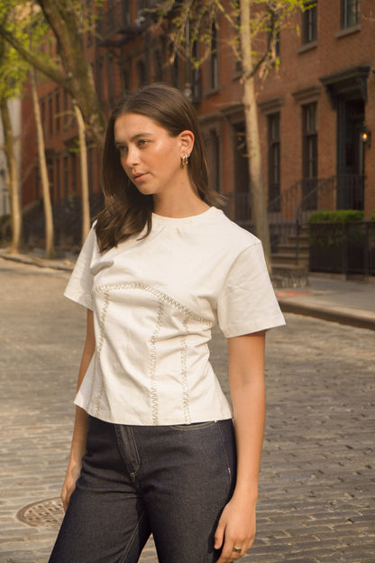 Embroidered Backless Tee (White) PREORDER