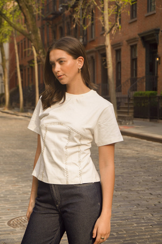 Embroidered Backless Tee (White) PREORDER