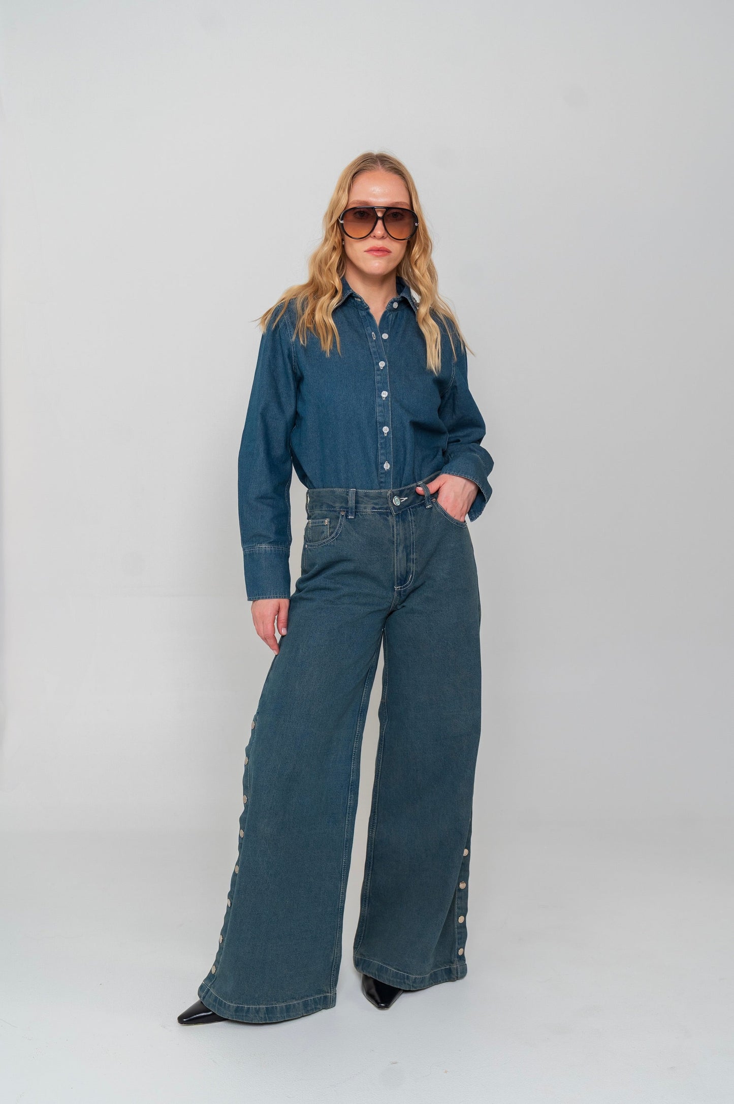 Blue Side Buttons Jeans