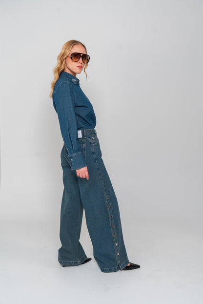 Blue Side Buttons Jeans