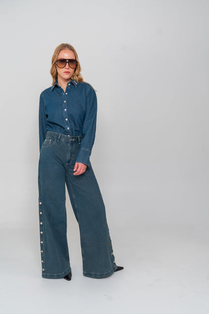 Blue Side Buttons Jeans