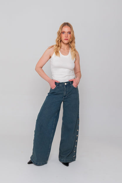 Blue Side Buttons Jeans