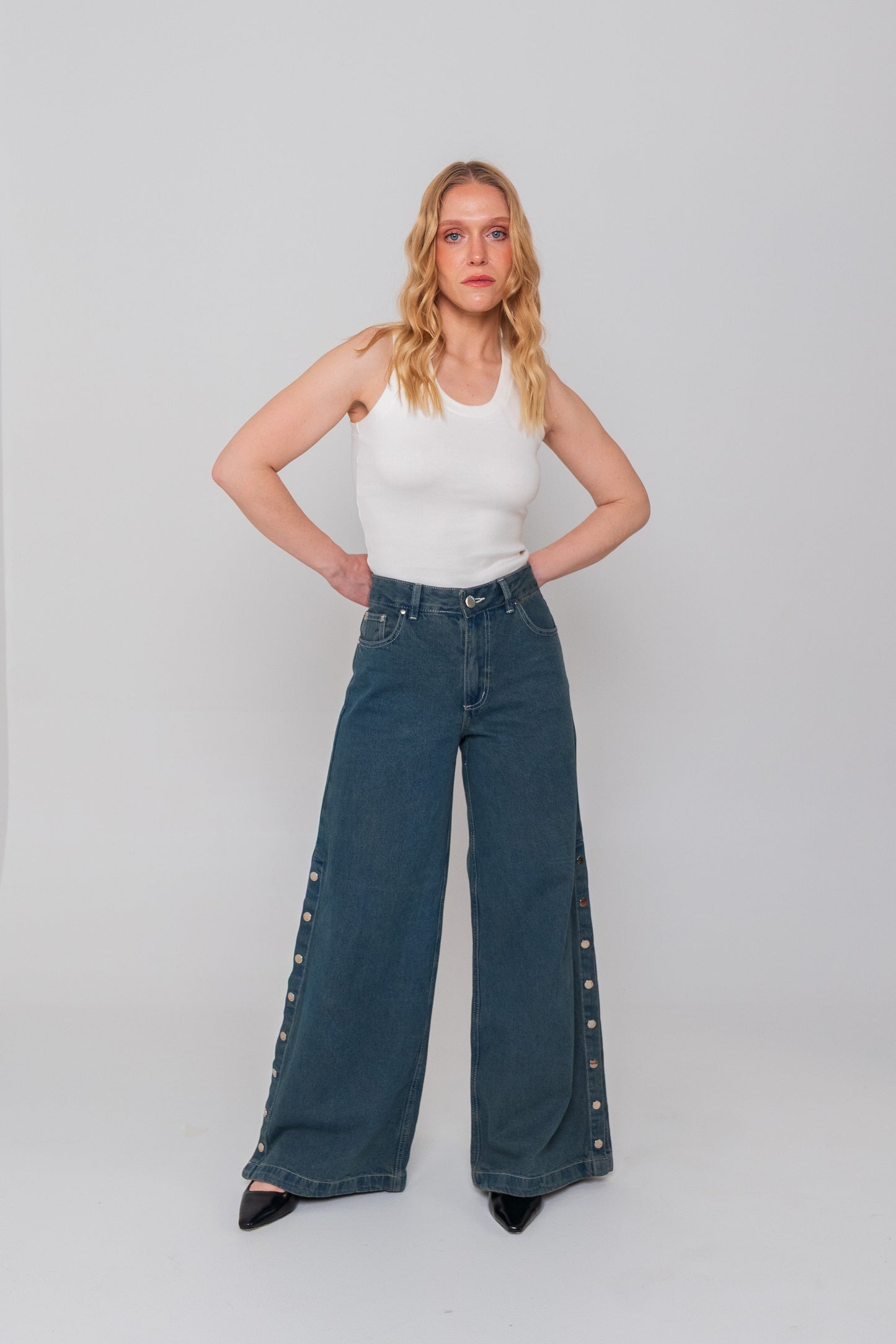 Blue Side Buttons Jeans