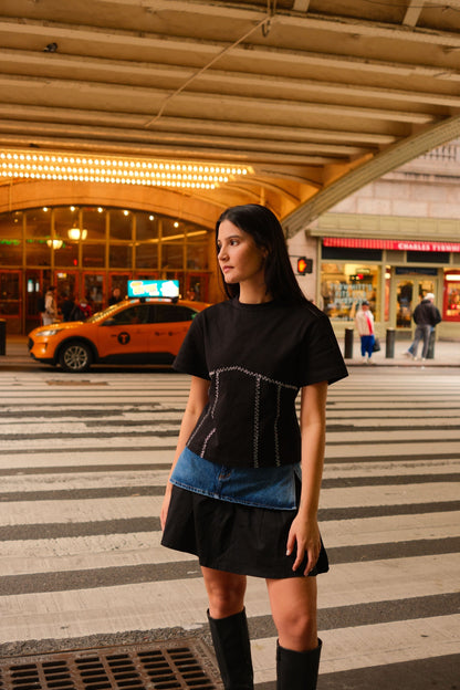 Embroidered Backless Tee (Black) PREORDER