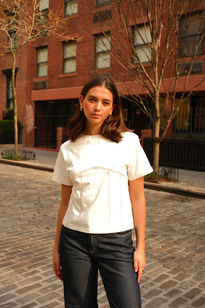 Embroidered Backless Tee (White) PREORDER