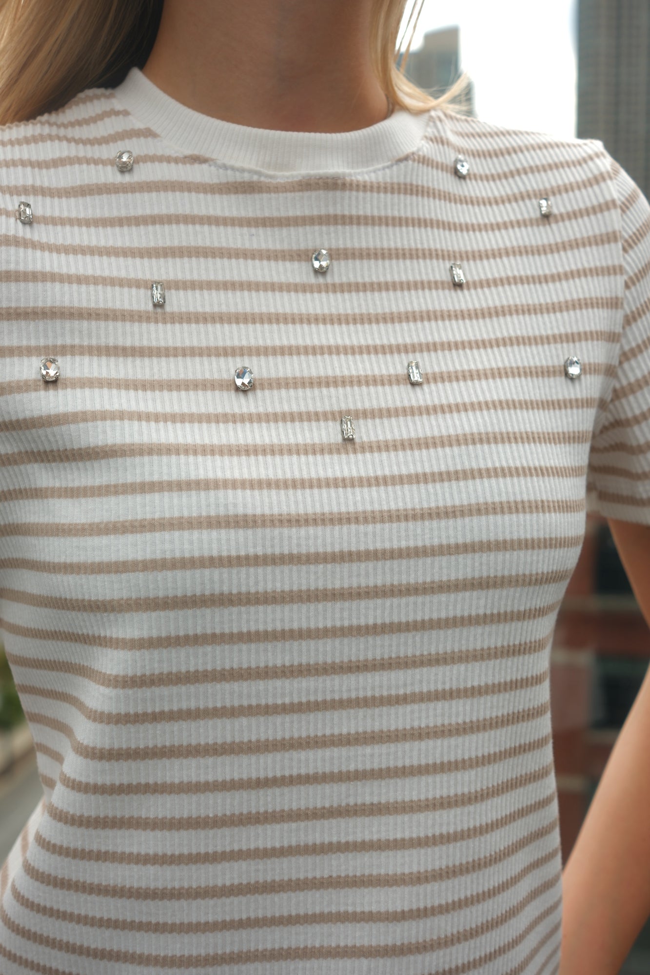 Striped Gem Tee (Beige)