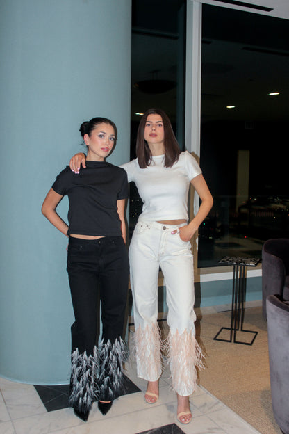 Off White Feathers Jeans